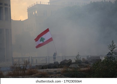 August 8, 2020: Protesters in Beirut Downtown after the tragic explosion happened in Port of Beirut on August 4, 2020 - Beirut Lebanon