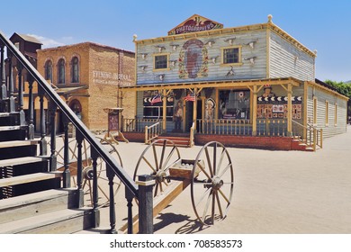 August 9, 2017 Desert of Tabernas. Almeria. Spain. Scenery of the West Village dedicated to the realization of films and tourist visits.