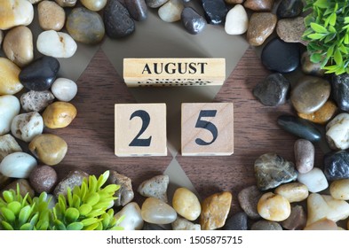 August month, Background with number cube, colorful stone, design in natural concept, Date 25.