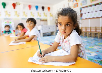  August,13, 2015. Syrian Refugee Children Studying In The Refugee Camp. Gaziantep, Turkey