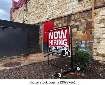 Augusta, Ga USA - 01 02 22: Cookout Fast Food Restaurant Building Drive Thru Now Hiring Sign