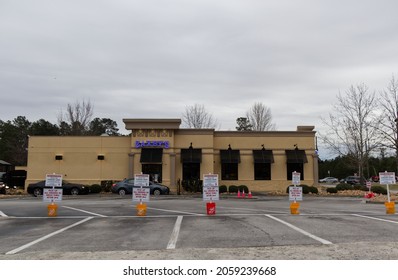 Augusta, Ga USA - 03 01 21: Zaxbys Restaurant Pick Up Order Parking And Drive Thru 