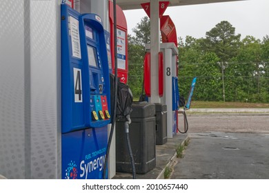 Augusta, Ga USA 05 12 21: Gas Pumps Out Of Gas Covered With Black Bags Colonial Pipeline Hack Gas Outages And Shortages In Georgia 