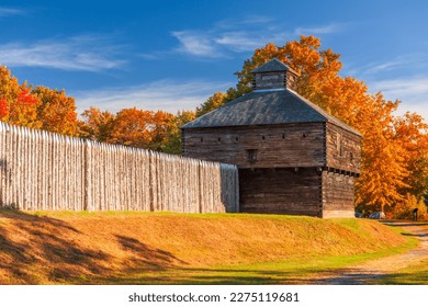 Augusta  Maine  USA at historic Fort Western in the morning during autumn 