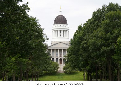 Augusta, ME, USA - July 26, 2020: Maine State House, View From The Capitol Park