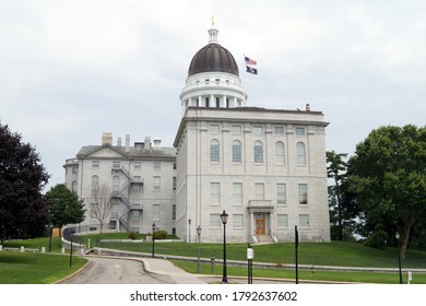 Augusta, ME, USA - July 26, 2020: Maine State House, Side Facade, South Elevation