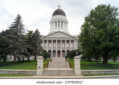 Augusta, ME, USA - July 26, 2020: Maine State House, View From The Capitol Park