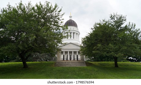 Augusta, ME, USA - July 26, 2020: Maine State House, View From The Capitol Park