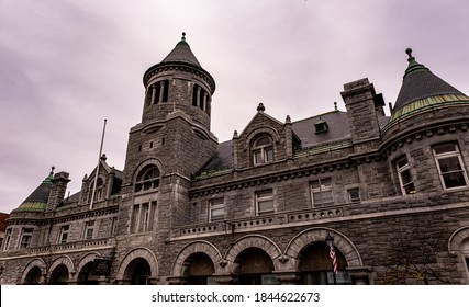 Augusta, ME / USA - October 23, 2020: Gothic-style Olde Federal Building