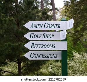 AUGUSTA, UNITED STATES - Jul 04, 2018: The Directions To Amen Corner, Augusta National In The United States