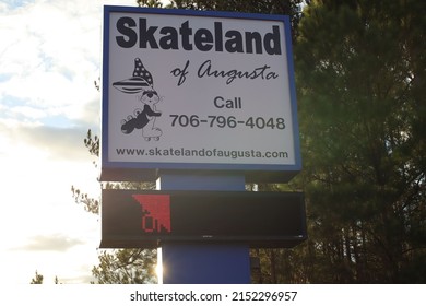 AUGUSTA, UNITED STATES - May 02, 2022: Augusta, Ga USA - 12 25 21: Vintage Throw Back Skateland Roller Skate Rink Street Sign