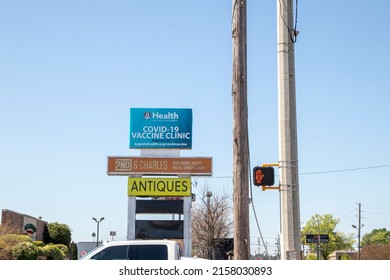 AUGUSTA, UNITED STATES - May 09, 2022: Augusta, Ga USA - 04 04 21: Covid 19 Vaccine Sign City Scene Washington Road