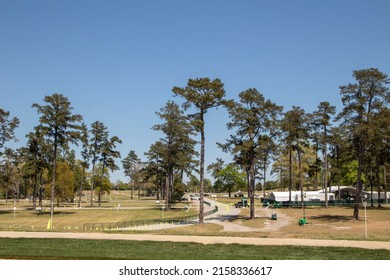 AUGUSTA, UNITED STATES - May 09, 2022: Augusta, Ga USA - 04 04 21: Masters Golf Tournament 2021 playing field distant view