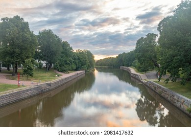 Aura River At Sunrise In Turku, Finland.