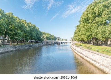 Aurajoki River In Summer Time In Turku, Finland.