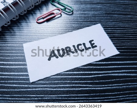 Auricle writting on table background.