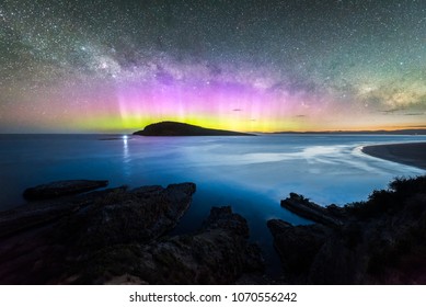 Aurora Australis over Betsey Island at Blue Hour - Powered by Shutterstock