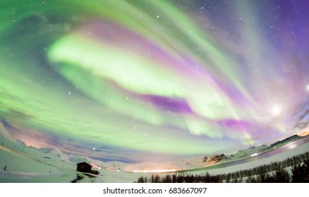 Aurora Borealis or better known as The Northern Lights for background view in Iceland, Reykjavik during winter