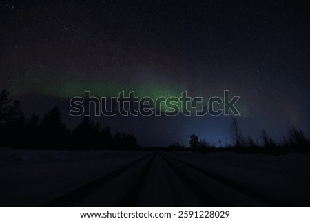 Aurora borealis horizontal landscape polar north Greenland Finland boeialis nightscape green mountains forest night beautiful nature phenomenon lights 3d illustration rays winter ethereal sky blur