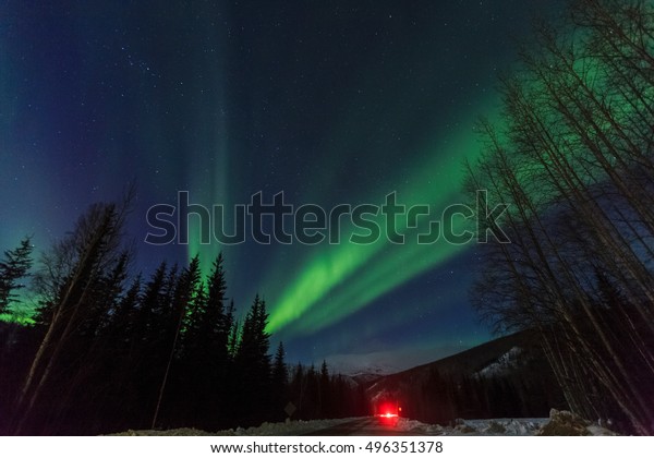 Aurora borealis, Northern\
Lights above Hot Springs Road, near Chena Resort, near Fairbanks,\
Alaska