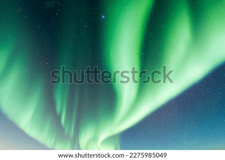 Aurora borealis Northern lights in night winter sky. Sky with green polar lights and stars. Landscape photography