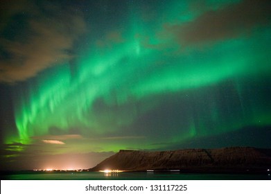 The Aurora Borealis Or The Northern Lights North Of Reykjavik In Iceland