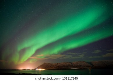 The Aurora Borealis Or The Northern Lights North Of Reykjavik In Iceland