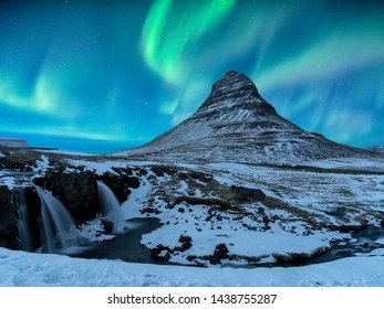 Aurora Borealis On Mount Kirkjufell