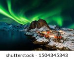 Aurora borealis over Hamnoy in Norway