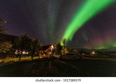 Aurora Borealis over Milli Vina Guesthouse, Iceland