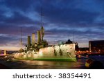 Aurora cruiser in Saint-Petersburg at white nights