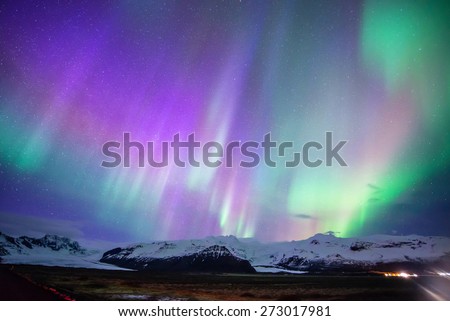 Aurora display in Skaftafell, iceland