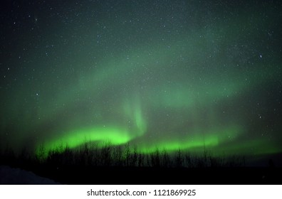 Aurora in Fairbanks Alaska USA. Nearby Arctic Circle. January. Winter.