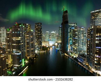 Aurora Over Miami Night Aerial Photo