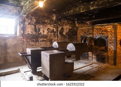 Auschwitz, Auschwitz/Poland - 04.12.2019: The Crematorium In Auschwitz I, Poland. Holocaust Concept.