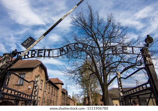 Auschwitz Auschwitzpoland 04202019 Arbeit Macht Frei Stock Photo