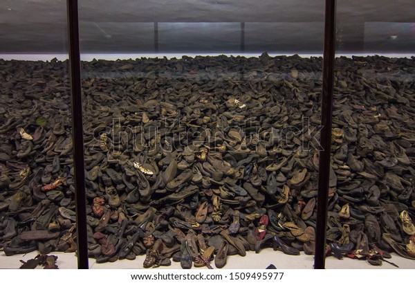 Auschwitz Auschwitzpoland 04202019 Shoes Boots Victims Stock Photo