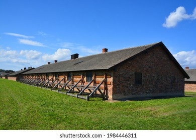  AUSCHWITZ BIRKENAU POLAND 09 17 17: Auschwitz concentration camp barracks was a network of German Nazi concentration camps and extermination camps built and operated by the Third Reich in Poland.