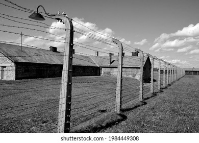 AUSCHWITZ BIRKENAU POLAND 09 17 17: Auschwitz concentration camp barracks was a network of German Nazi concentration camps and extermination camps built and operated by the Third Reich in Poland.