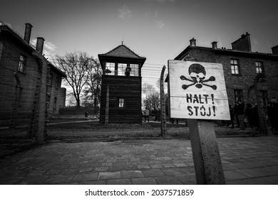 The Auschwitz Concentration Camp Fence And Gates - The Concept Of Horror