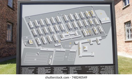 Auschwitz Concentration Camp Museum - Map Of The Site. On The July 7th, 2015.