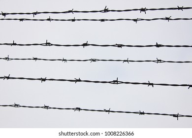 The Auschwitz Counter-camp (Poland, Krakow). The Liberation Of Auschwitz. Barbed Wire Against The Sky.