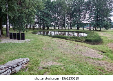 AUSCHWITZ, POLAND - JULY 27, 2018 Side View Of The Auschwitz-Birkenau Ash Pond