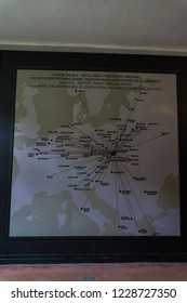 Auschwitz, Poland - June 30 2018: Map Inside The Concentration Camp Museum Showing From Where Jews And Prisoners Of Other Nationalities Were Brought To Auschwitz