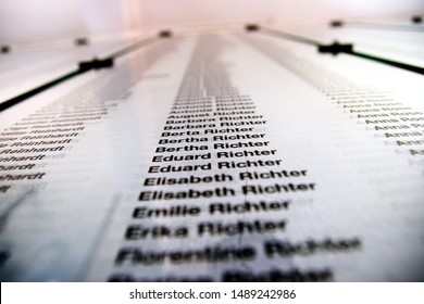 Auschwitz, Poland-June 26, 2006. Ex-German Nazi camp and since the end of world war 2 is one of the biggest massacre area Auschwitz. Lists of massacre victims hanging on the wall.