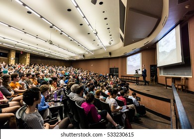 AUSTIN - CIRCA APRIL 2016: Professor Neil Shubin Delivers A Lecture To A Large Audience Of College Students At The University Of Texas At Austin.