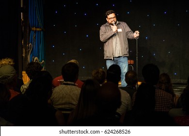 AUSTIN - CIRCA MARCH 2016: Comedian Horatio Sanz performs stand up comedy and tells jokes at a theater in downtown Austin, Texas.