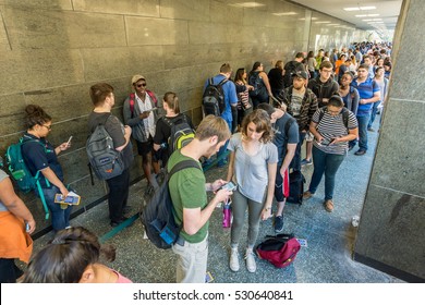 AUSTIN - CIRCA MARCH 2016: Students And Austinites Wait In Long Lines To Vote In The 2016 Primary Election At A Polling Station In Central Austin, Texas.