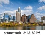 Austin downtown skyline on the Colorado River in Austin, Texas, USA.