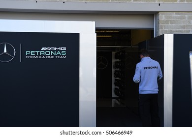 AUSTIN - OCTOBER 22:  A Mercedes AMG Petronas Formula One Team Pit Crew Member Enter The Pit Lane On October 22, 2016 In Austin, Texas.